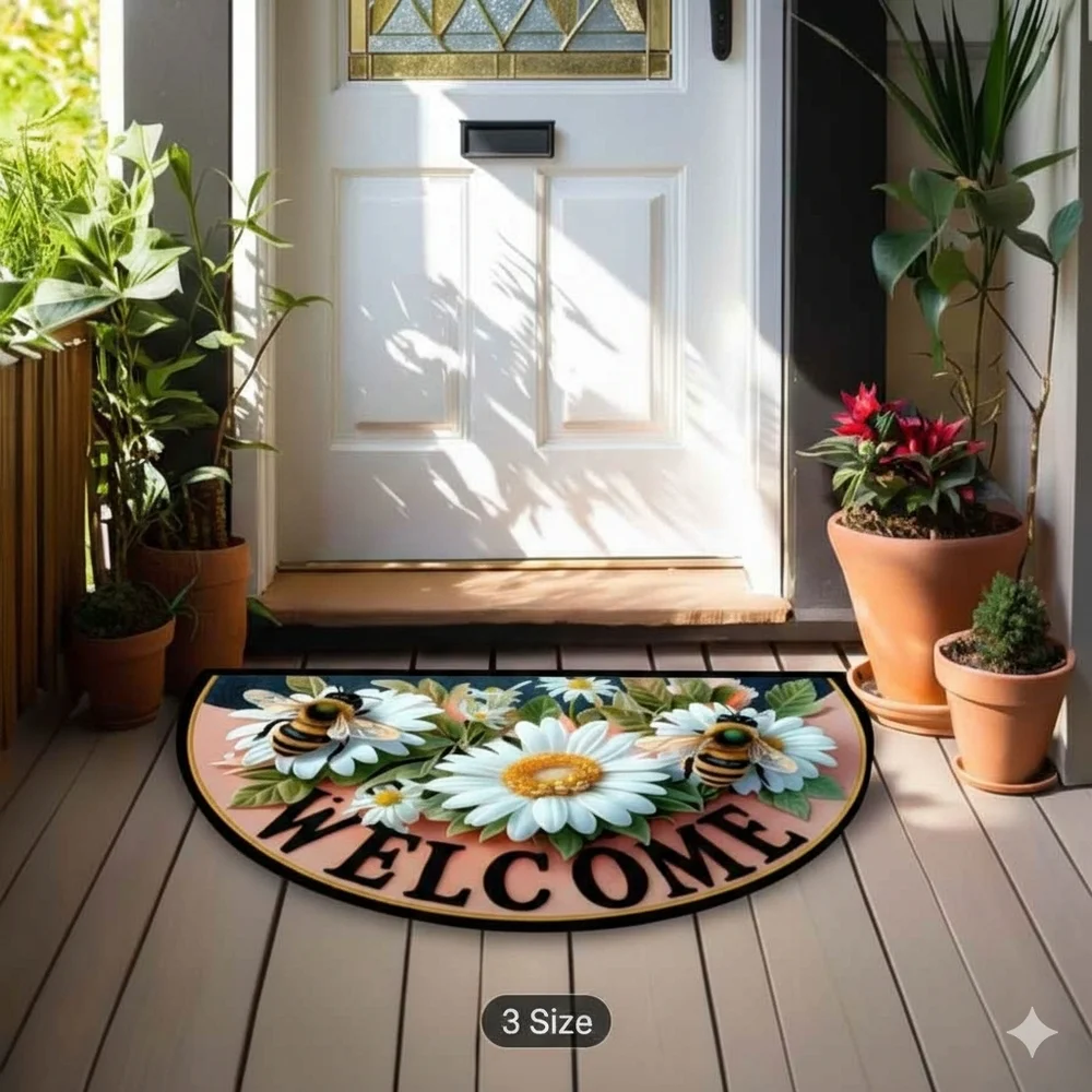 New Elegant Floral Welcome Mat with Daisies